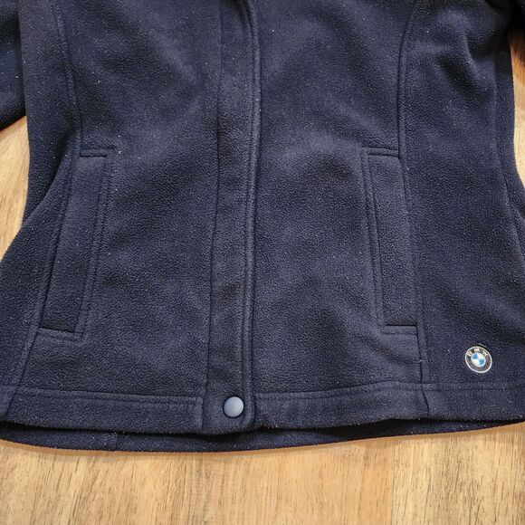 BMW - Vintage Women’s Full Zip Black Fleece Sweatshirt Jacket Medium Embroidered - Picture 5 of 13
